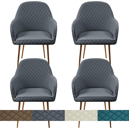 KTLCNDF Stretch-Stuhlhussen Mit Gebogener Rückenlehne Und Armlehnen – 1er-/2er-/4er-Set – Schonbezüge Mit Karomuster for Esszimmer- Und Bürostühle(Dark Grey,4PCS) von KTLCNDF