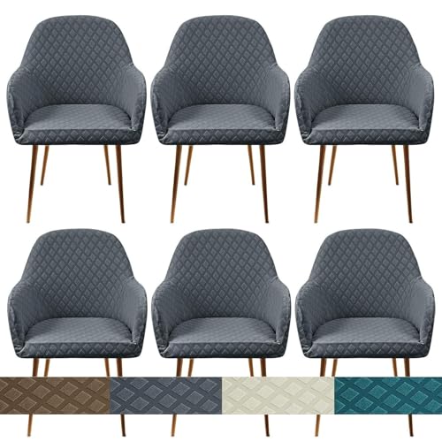 KTLCNDF Stretch-Stuhlhussen Mit Gebogener Rückenlehne Und Armlehnen – 1er-/2er-/4er-Set – Schonbezüge Mit Karomuster for Esszimmer- Und Bürostühle(Dark Grey,6PCS) von KTLCNDF