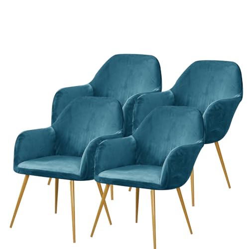 KTLCNDF Stuhlbezug Mit Geschwungener Rückenlehne Aus Samt – Superweicher, Dehnbarer Schonbezug for Esszimmer, Büro Und Veranstaltungen(Peacock Blue,4_MEDIUM) von KTLCNDF