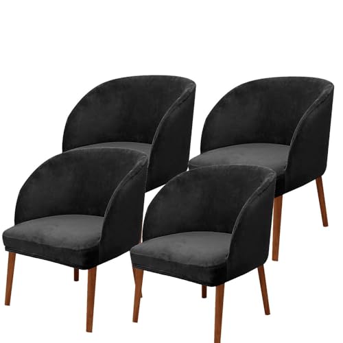 KTLCNDF Stuhlhussen Mit Halbrunder Rückenlehne, 2er-Pack – Mittelbraune Samt-Schonbezüge for Die Inneneinrichtung(Black,4_MEDIUM) von KTLCNDF