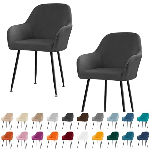 KTLCNDF Stuhlhussen for Esszimmerstühle Aus Samt Mit Gebogener Rückenlehne Und Armlehnen – Stretch-Schonbezüge Aus Spandex-Polyester for Akzent-/Büro-/Barhocker(Black,2pc) von KTLCNDF