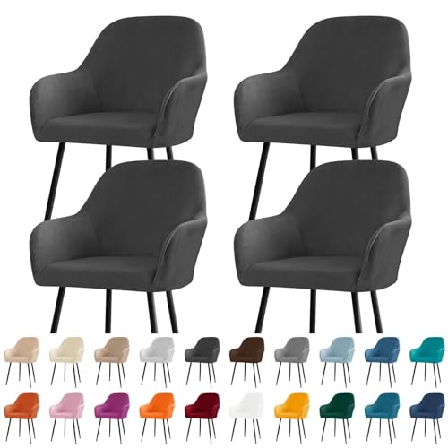 KTLCNDF Stuhlhussen for Esszimmerstühle Aus Samt Mit Gebogener Rückenlehne Und Armlehnen – Stretch-Schonbezüge Aus Spandex-Polyester for Akzent-/Büro-/Barhocker(Black,4pc) von KTLCNDF