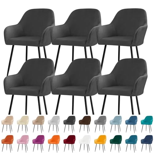 KTLCNDF Stuhlhussen for Esszimmerstühle Aus Samt Mit Gebogener Rückenlehne Und Armlehnen – Stretch-Schonbezüge Aus Spandex-Polyester for Akzent-/Büro-/Barhocker(Black,6pc) von KTLCNDF