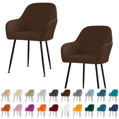 KTLCNDF Stuhlhussen for Esszimmerstühle Aus Samt Mit Gebogener Rückenlehne Und Armlehnen – Stretch-Schonbezüge Aus Spandex-Polyester for Akzent-/Büro-/Barhocker(Dark Brown,2pc) von KTLCNDF