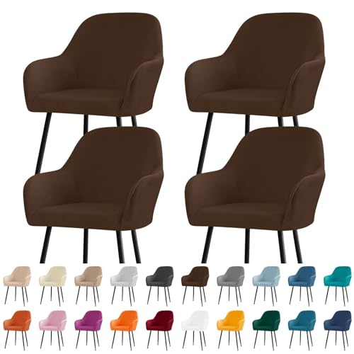 KTLCNDF Stuhlhussen for Esszimmerstühle Aus Samt Mit Gebogener Rückenlehne Und Armlehnen – Stretch-Schonbezüge Aus Spandex-Polyester for Akzent-/Büro-/Barhocker(Dark Brown,4pc) von KTLCNDF