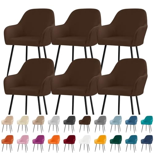 KTLCNDF Stuhlhussen for Esszimmerstühle Aus Samt Mit Gebogener Rückenlehne Und Armlehnen – Stretch-Schonbezüge Aus Spandex-Polyester for Akzent-/Büro-/Barhocker(Dark Brown,6pc) von KTLCNDF