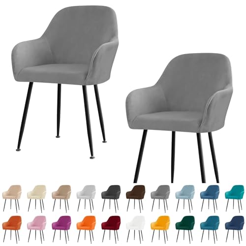 KTLCNDF Stuhlhussen for Esszimmerstühle Aus Samt Mit Gebogener Rückenlehne Und Armlehnen – Stretch-Schonbezüge Aus Spandex-Polyester for Akzent-/Büro-/Barhocker(Dark Gray,2pc) von KTLCNDF