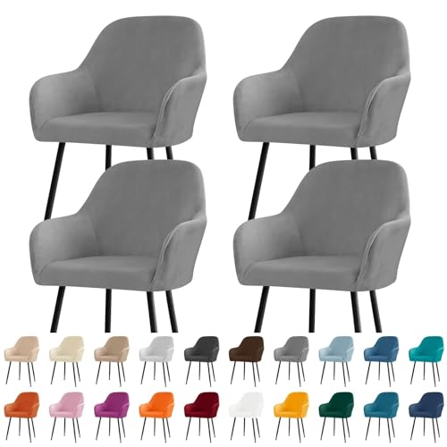 KTLCNDF Stuhlhussen for Esszimmerstühle Aus Samt Mit Gebogener Rückenlehne Und Armlehnen – Stretch-Schonbezüge Aus Spandex-Polyester for Akzent-/Büro-/Barhocker(Dark Gray,4pc) von KTLCNDF