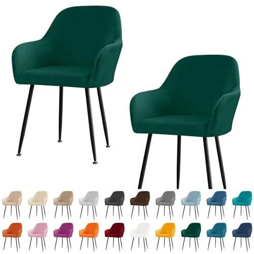 KTLCNDF Stuhlhussen for Esszimmerstühle Aus Samt Mit Gebogener Rückenlehne Und Armlehnen – Stretch-Schonbezüge Aus Spandex-Polyester for Akzent-/Büro-/Barhocker(Dark Green,2pc) von KTLCNDF