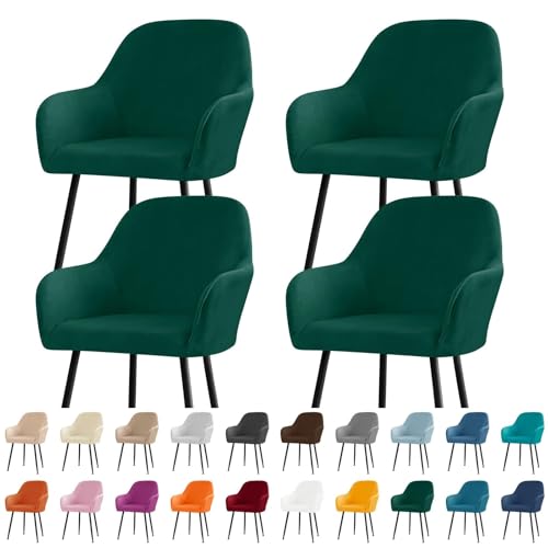KTLCNDF Stuhlhussen for Esszimmerstühle Aus Samt Mit Gebogener Rückenlehne Und Armlehnen – Stretch-Schonbezüge Aus Spandex-Polyester for Akzent-/Büro-/Barhocker(Dark Green,4pc) von KTLCNDF