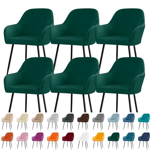 KTLCNDF Stuhlhussen for Esszimmerstühle Aus Samt Mit Gebogener Rückenlehne Und Armlehnen – Stretch-Schonbezüge Aus Spandex-Polyester for Akzent-/Büro-/Barhocker(Dark Green,6pc) von KTLCNDF