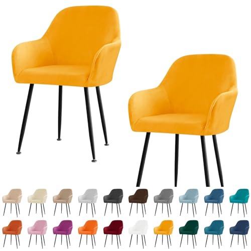 KTLCNDF Stuhlhussen for Esszimmerstühle Aus Samt Mit Gebogener Rückenlehne Und Armlehnen – Stretch-Schonbezüge Aus Spandex-Polyester for Akzent-/Büro-/Barhocker(Gold,2pc) von KTLCNDF