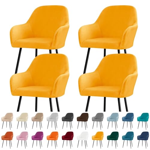 KTLCNDF Stuhlhussen for Esszimmerstühle Aus Samt Mit Gebogener Rückenlehne Und Armlehnen – Stretch-Schonbezüge Aus Spandex-Polyester for Akzent-/Büro-/Barhocker(Gold,4pc) von KTLCNDF