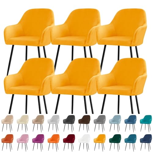 KTLCNDF Stuhlhussen for Esszimmerstühle Aus Samt Mit Gebogener Rückenlehne Und Armlehnen – Stretch-Schonbezüge Aus Spandex-Polyester for Akzent-/Büro-/Barhocker(Gold,6pc) von KTLCNDF