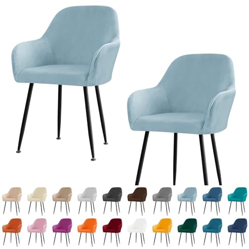 KTLCNDF Stuhlhussen for Esszimmerstühle Aus Samt Mit Gebogener Rückenlehne Und Armlehnen – Stretch-Schonbezüge Aus Spandex-Polyester for Akzent-/Büro-/Barhocker(Light Blue,2pc) von KTLCNDF