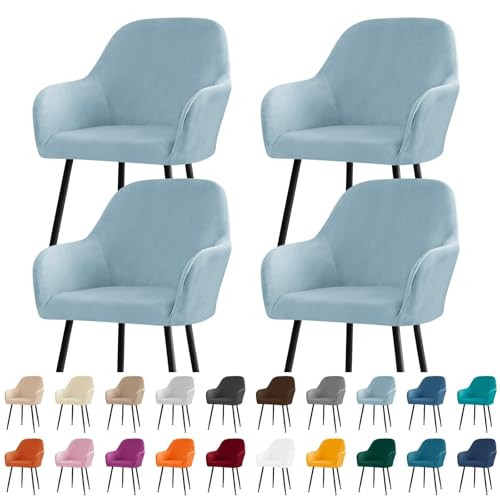 KTLCNDF Stuhlhussen for Esszimmerstühle Aus Samt Mit Gebogener Rückenlehne Und Armlehnen – Stretch-Schonbezüge Aus Spandex-Polyester for Akzent-/Büro-/Barhocker(Light Blue,4pc) von KTLCNDF