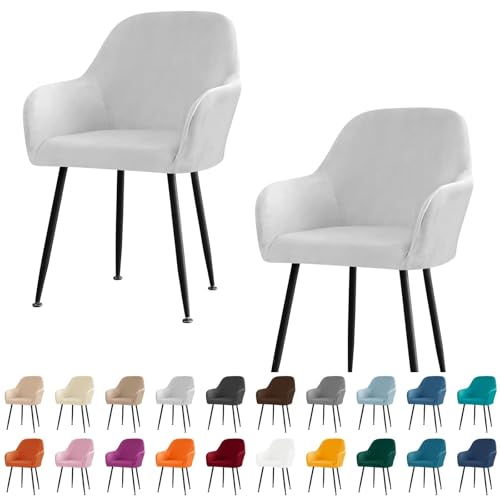 KTLCNDF Stuhlhussen for Esszimmerstühle Aus Samt Mit Gebogener Rückenlehne Und Armlehnen – Stretch-Schonbezüge Aus Spandex-Polyester for Akzent-/Büro-/Barhocker(Light Gray,2pc) von KTLCNDF