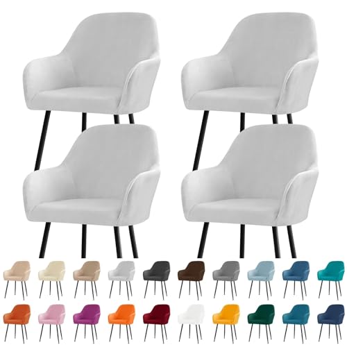KTLCNDF Stuhlhussen for Esszimmerstühle Aus Samt Mit Gebogener Rückenlehne Und Armlehnen – Stretch-Schonbezüge Aus Spandex-Polyester for Akzent-/Büro-/Barhocker(Light Gray,4pc) von KTLCNDF