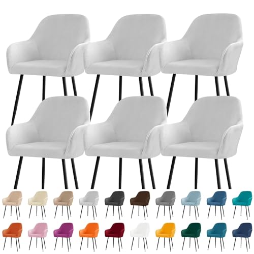KTLCNDF Stuhlhussen for Esszimmerstühle Aus Samt Mit Gebogener Rückenlehne Und Armlehnen – Stretch-Schonbezüge Aus Spandex-Polyester for Akzent-/Büro-/Barhocker(Light Gray,6pc) von KTLCNDF