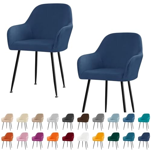 KTLCNDF Stuhlhussen for Esszimmerstühle Aus Samt Mit Gebogener Rückenlehne Und Armlehnen – Stretch-Schonbezüge Aus Spandex-Polyester for Akzent-/Büro-/Barhocker(Navy Blue,4pc) von KTLCNDF