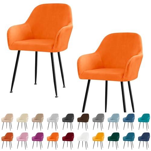 KTLCNDF Stuhlhussen for Esszimmerstühle Aus Samt Mit Gebogener Rückenlehne Und Armlehnen – Stretch-Schonbezüge Aus Spandex-Polyester for Akzent-/Büro-/Barhocker(Orange,2pc) von KTLCNDF