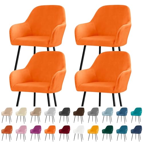 KTLCNDF Stuhlhussen for Esszimmerstühle Aus Samt Mit Gebogener Rückenlehne Und Armlehnen – Stretch-Schonbezüge Aus Spandex-Polyester for Akzent-/Büro-/Barhocker(Orange,4pc) von KTLCNDF