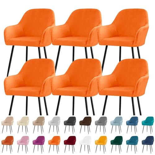 KTLCNDF Stuhlhussen for Esszimmerstühle Aus Samt Mit Gebogener Rückenlehne Und Armlehnen – Stretch-Schonbezüge Aus Spandex-Polyester for Akzent-/Büro-/Barhocker(Orange,6pc) von KTLCNDF