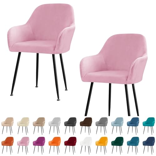 KTLCNDF Stuhlhussen for Esszimmerstühle Aus Samt Mit Gebogener Rückenlehne Und Armlehnen – Stretch-Schonbezüge Aus Spandex-Polyester for Akzent-/Büro-/Barhocker(Pink,2pc) von KTLCNDF