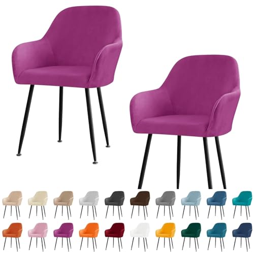 KTLCNDF Stuhlhussen for Esszimmerstühle Aus Samt Mit Gebogener Rückenlehne Und Armlehnen – Stretch-Schonbezüge Aus Spandex-Polyester for Akzent-/Büro-/Barhocker(Purple,2pc) von KTLCNDF