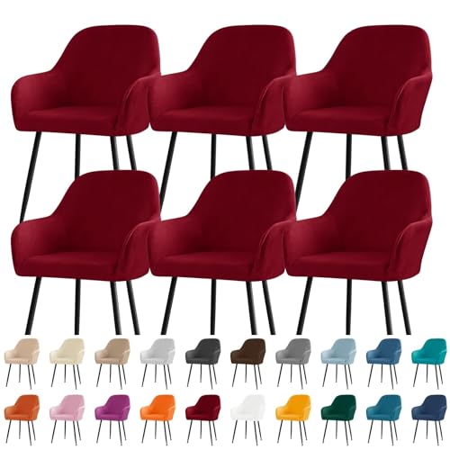 KTLCNDF Stuhlhussen for Esszimmerstühle Aus Samt Mit Gebogener Rückenlehne Und Armlehnen – Stretch-Schonbezüge Aus Spandex-Polyester for Akzent-/Büro-/Barhocker(Red,6pc) von KTLCNDF