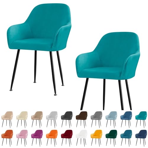 KTLCNDF Stuhlhussen for Esszimmerstühle Aus Samt Mit Gebogener Rückenlehne Und Armlehnen – Stretch-Schonbezüge Aus Spandex-Polyester for Akzent-/Büro-/Barhocker(Turquoise,2pc) von KTLCNDF