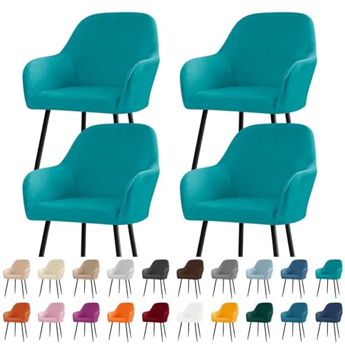 KTLCNDF Stuhlhussen for Esszimmerstühle Aus Samt Mit Gebogener Rückenlehne Und Armlehnen – Stretch-Schonbezüge Aus Spandex-Polyester for Akzent-/Büro-/Barhocker(Turquoise,4pc) von KTLCNDF