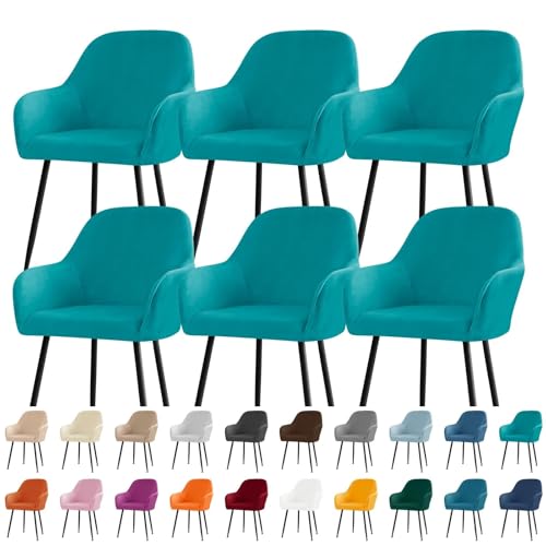 KTLCNDF Stuhlhussen for Esszimmerstühle Aus Samt Mit Gebogener Rückenlehne Und Armlehnen – Stretch-Schonbezüge Aus Spandex-Polyester for Akzent-/Büro-/Barhocker(Turquoise,6pc) von KTLCNDF