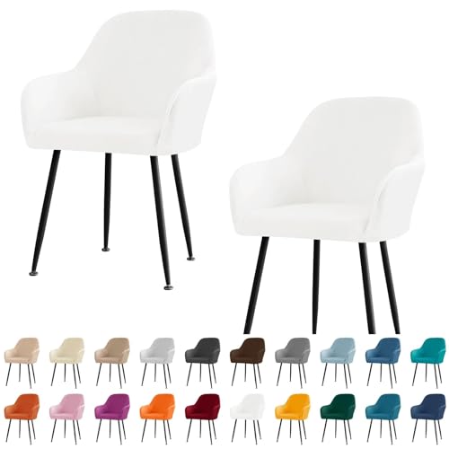 KTLCNDF Stuhlhussen for Esszimmerstühle Aus Samt Mit Gebogener Rückenlehne Und Armlehnen – Stretch-Schonbezüge Aus Spandex-Polyester for Akzent-/Büro-/Barhocker(White,2pc) von KTLCNDF