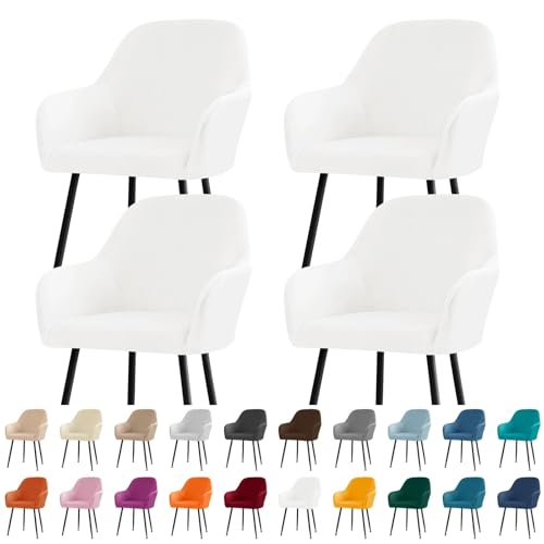 KTLCNDF Stuhlhussen for Esszimmerstühle Aus Samt Mit Gebogener Rückenlehne Und Armlehnen – Stretch-Schonbezüge Aus Spandex-Polyester for Akzent-/Büro-/Barhocker(White,4pc) von KTLCNDF
