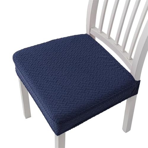KTLCNDF Stuhlsitz-Schonbezüge Mit Rückseitiger Abdeckung, Braun, 4er-Pack – Schoner Aus Jacquard-Stoff, Einfach Anzubringen(Navy,4) von KTLCNDF