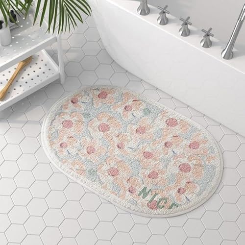 KTLCNDF Teppich Mit Blättermotiv – Plüschteppich Mit 3D-Laubdruck, rutschfeste Matte for Wohnzimmer/Schlafzimmer/Küche, Ultraweicher Türvorleger (78,7 X 119,4 cm)(Flower a,1'8" x 4'11" (Oval)) von KTLCNDF