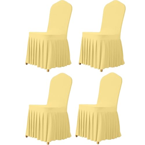 KTLCNDF Zweiteiliger Jacquard-Stuhlbezug Mit Armlehnen, Geschwungener Stuhlbezug, Elastischer Drehsesselbezug, Geeignet for Büros, Computer, Barhocker, Wohnzimmer Und Küchen(Light Yellow,4 Pcs) von KTLCNDF