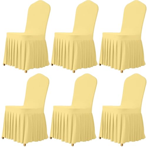 KTLCNDF Zweiteiliger Jacquard-Stuhlbezug Mit Armlehnen, Geschwungener Stuhlbezug, Elastischer Drehsesselbezug, Geeignet for Büros, Computer, Barhocker, Wohnzimmer Und Küchen(Light Yellow,6 Pcs) von KTLCNDF