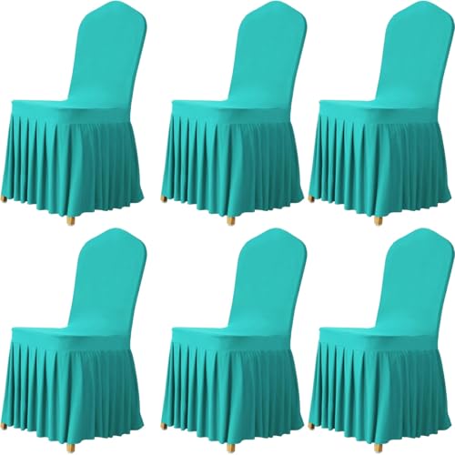 KTLCNDF Zweiteiliger Jacquard-Stuhlbezug Mit Armlehnen, Geschwungener Stuhlbezug, Elastischer Drehsesselbezug, Geeignet for Büros, Computer, Barhocker, Wohnzimmer Und Küchen(Turquoise,6 Pcs) von KTLCNDF