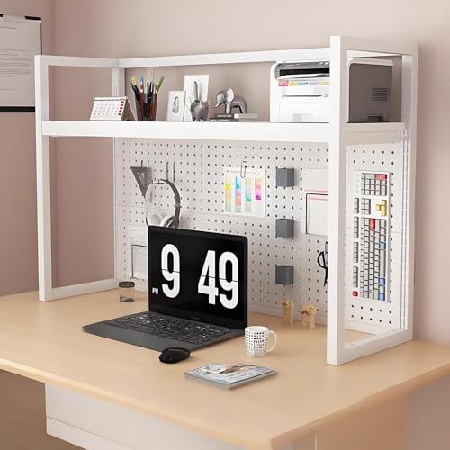 Verstellbarer Schreibtischaufsatz Mit Stecktafel – 3-stufiges Computer-Schreibtisch-Bücherregal Aus Metall, Platzsparender Büro-Organizer For Zuhause Und Wohnheim(White 1 Tier,55.1"Wx11.8"Dx32.2") von KTLCNDF