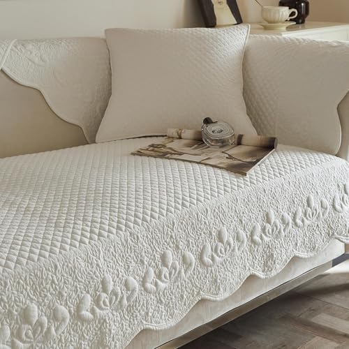 Weißer, Gesteppter, Bestickter Sofabezug – Shabby-Chic-Couchbezug Aus Baumwolle Mit Rutschfester Rückseite (91,4 X 177,8 Cm) – Waschbarer Möbelschutz For Anbausofas, Ruhesessel Und Zweisitzer(Khaki,1p von KTLCNDF