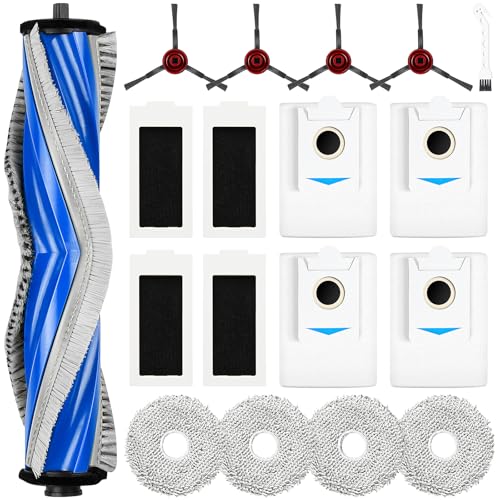 18 Stück Zubehör für Ecovacs Deebot T30S / T30S PRO Saugroboter, 1 Hauptbürste 4 Staubbeutel 4 Wischtücher 4 Filter 4 Seitenbürsten 1 Reinigungsbürste von KTNAid