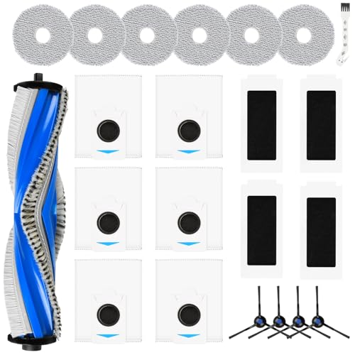 24 Ersatzteile, kompatibel mit Ecovacs Deebot T50 Max Pro Omni Saugroboter, inklusive 1 Hauptbürste, 6 Staubbeutel, 4 Filter, 6 Seitenbürsten, 6 Wischpads und 1 Reinigungswerkzeug von KTNAid