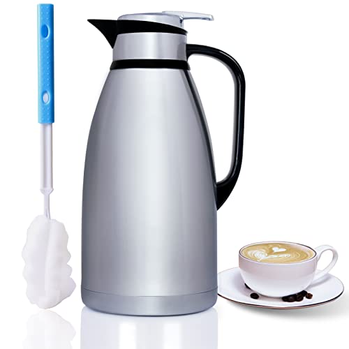 Thermoskanne (3L) 102OZ - Isolierkanne mit Siebeinsatz und edlem Holzgriff - Ideal als Kaffeekanne oder Teekanne aus doppelwandigem 304 Edelstahl von KTQUICK