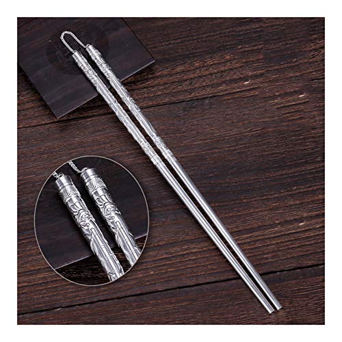 KTREZ 1 Paar silberne Essstäbchen, 25 cm, wiederverwendbar, chinesisches Silberporzellan, wiederverwendbar, Geschirrspüler, hochwertige silberne Essstäbchen, Geschenkpaket (22 g) F von KTREZ