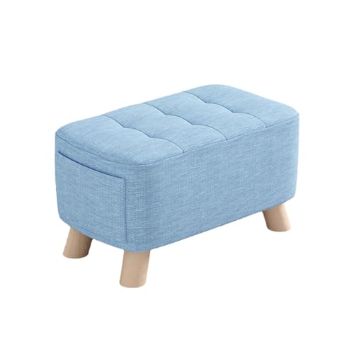 KTREZ 40 cm Fußstütze aus Leinenstoff, klein, rechteckig, modern, gepolsterter Sitz, Kiefernholzbeine, für Wohnzimmer, Schlafzimmer, Himmelblau, M von KTREZ