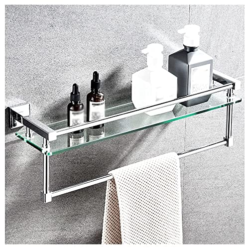 KTREZ Badablage aus gehärtetem Glas mit Handtuchstange, rechteckig, wandmontierbar, extra dickes Glas, 30cm/40cm/50cm/60cm mit gebürstetem Silber-Finish KTREZ Badablage aus gehärtetem Glas mit Handtuchstange, rechteckig, wandmontierbar, extra dickes Glas, 30cm/40cm/50cm/60cm mit gebürstetem Silber-Finish von KTREZ