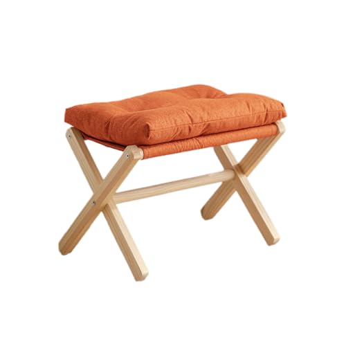 KTREZ Faltbare Fußstütze für Sofa, gepolsterter Hocker mit dickem Baumwollkissen, kleine faltbare Ottomane Fußstütze mit X-Beinen, Unterschreibtisch Ottomane Sofa für Eingang Bett orange von KTREZ