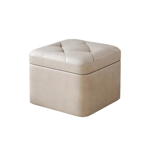 KTREZ Quadratischer Hocker aus PU-Leder, 31,8 cm, multifunktional, modern, Fußstütze, extra Sitzgelegenheit, gepolsterter Schminkhocker mit Scharnierdeckel für Wohnzimmer, Bett, Beige von KTREZ